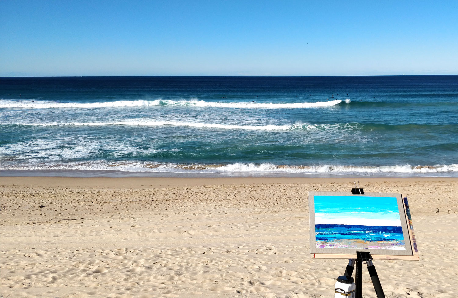 Matt's canvas on the beach as he tries to capture the waves