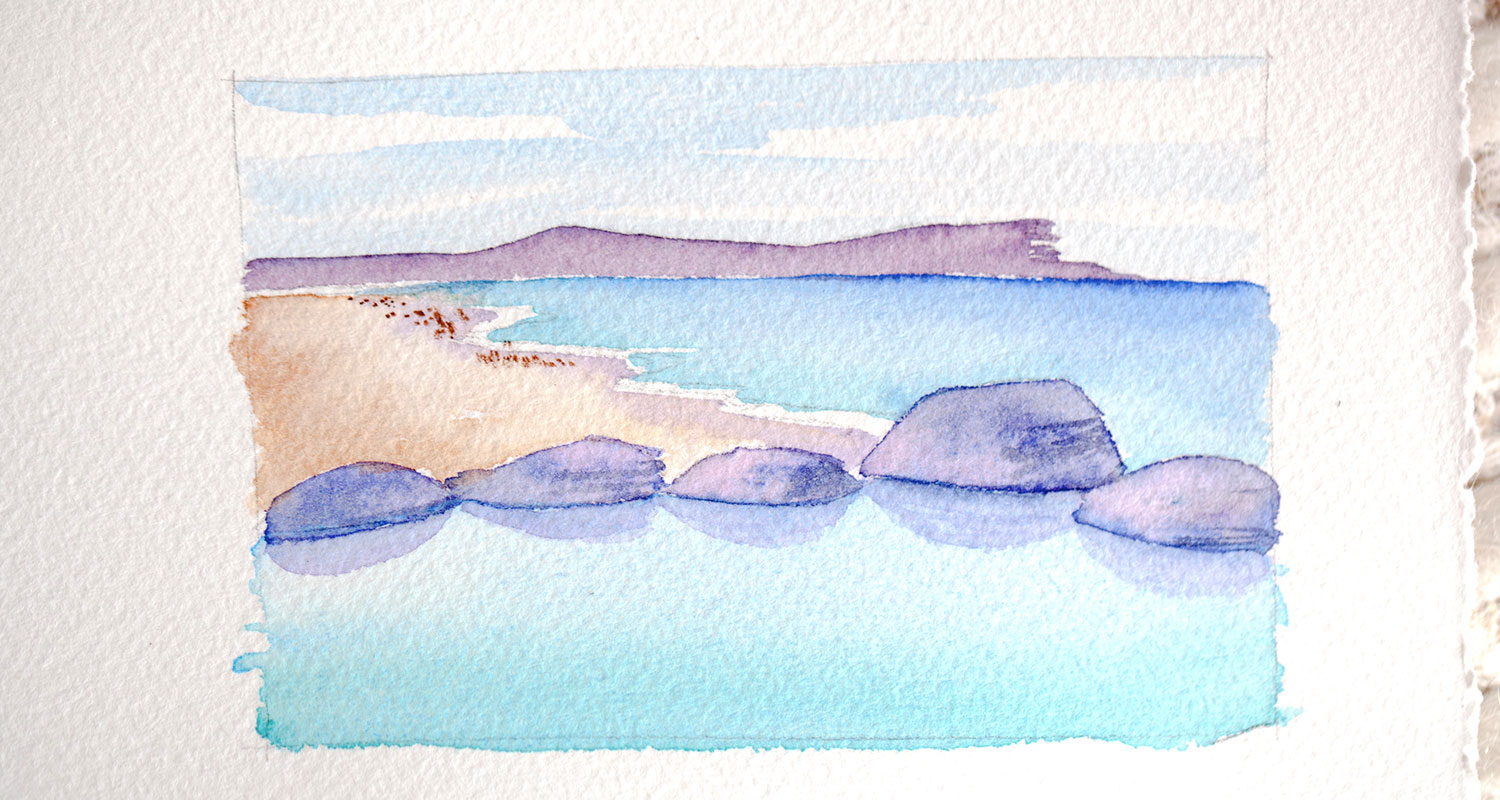 Matt's watercolour sketch of a reflective rockpool