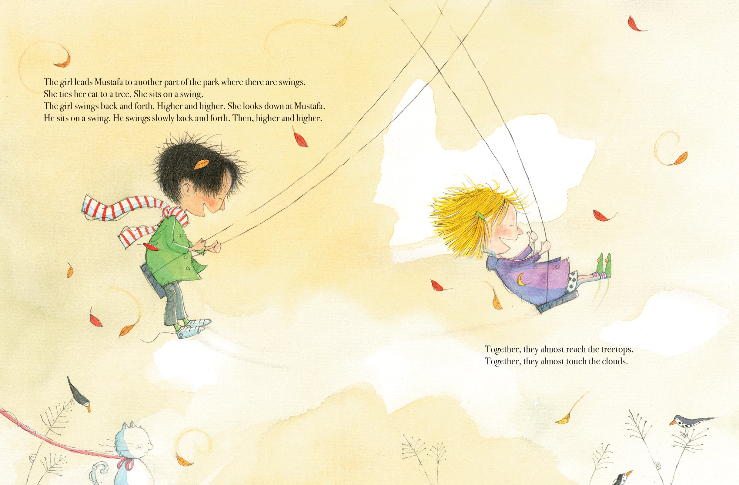 Spread from Marie-Louise Gay's picture book, Mustafa