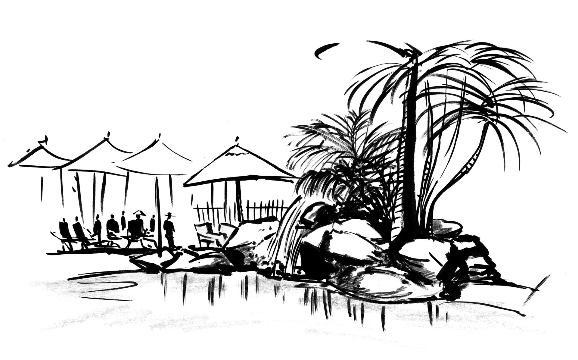 An ink sketch of a pool