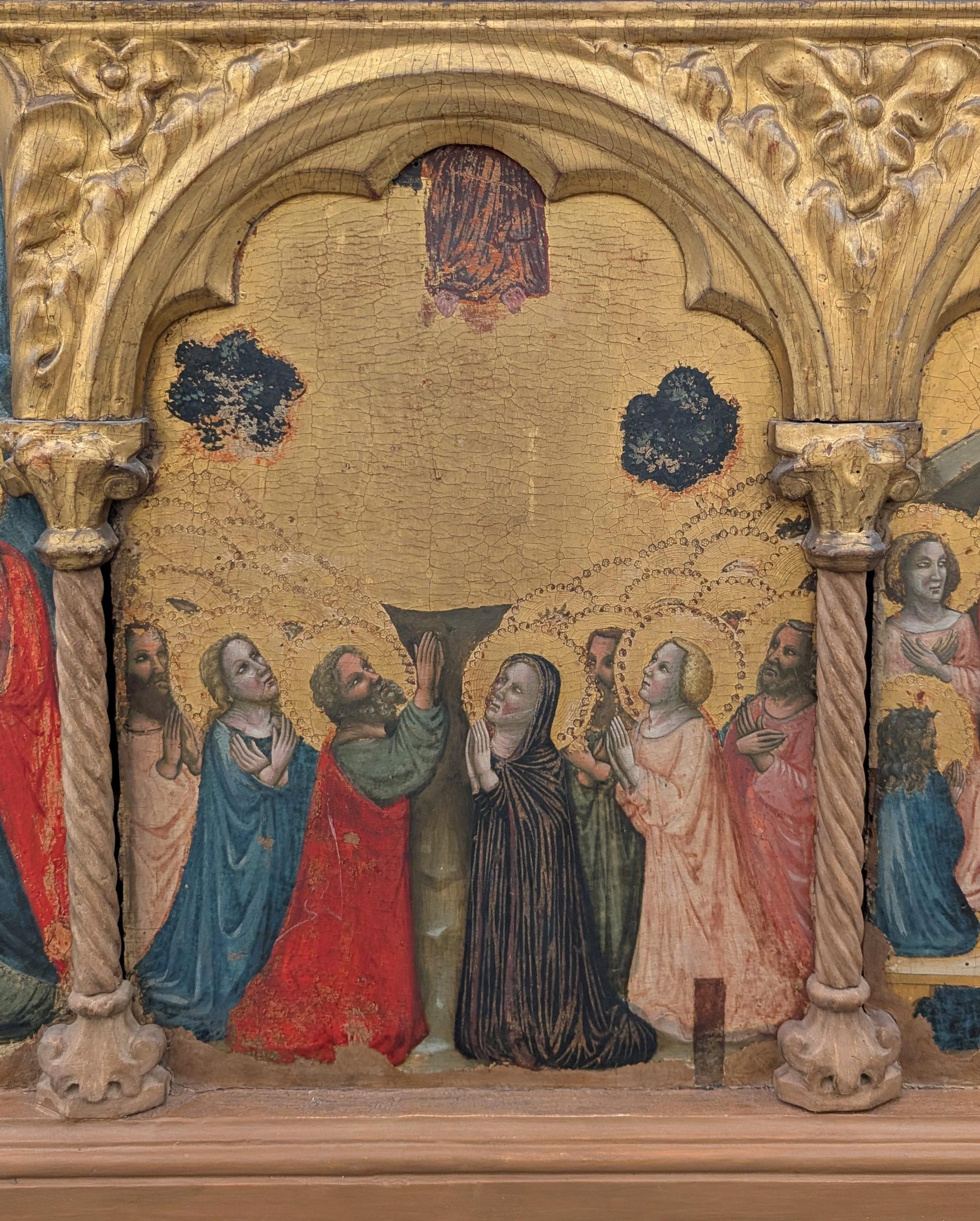 Pseudo Jacopino, Polyptych of the Domitio Virginis with Crowning of the Virgin, St Gregory Praying at Trajan's Sepulcher, Annunciation, Nativity, Adoration of the Magi, Flight into Egypt, Jesus among the Doctors, Ascension and Pentecost, 1330 - 1335, 14th Century, tempera on panel, Italy; Emilia Romagna; Bologna; National Gallery of Art